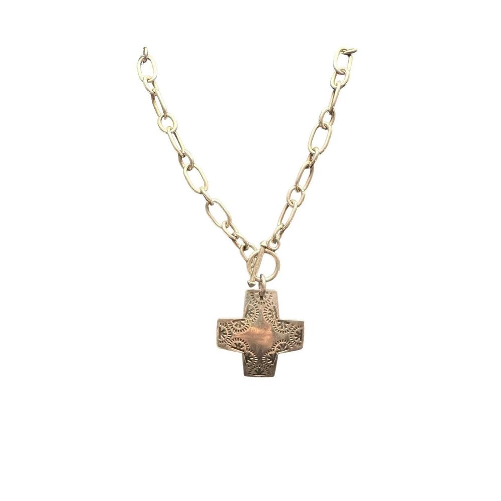 Silpada Virtuosity Sterling Silver Cross Pendant Toggle Chain 17" Necklace Bag